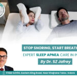 Sleep apnea treatment in Indore by Dr. S.Z. Jafrey showing a man snoring and disturbed sleep with expert pulmonologist care