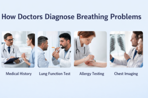 Doctors diagnosing breathing problems using lung function test allergy testing and chest imaging for breathing problem treatment in Indore