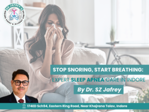 Woman sneezing at home showing indoor allergy symptoms and allergy treatment in Indore by Dr S Z Jafrey